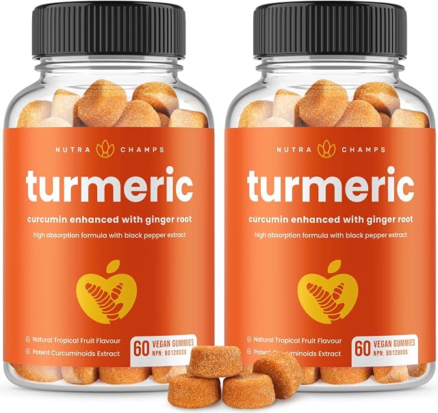 Gummies curcuma pour adultes & Enfants avec Ginger & Extrait de poivre noir 95% Curcuminoides , Soutien Conjoint Végétalien Naturel Curcumin 60 Suppléments de gummy tumériques (2-Pack)