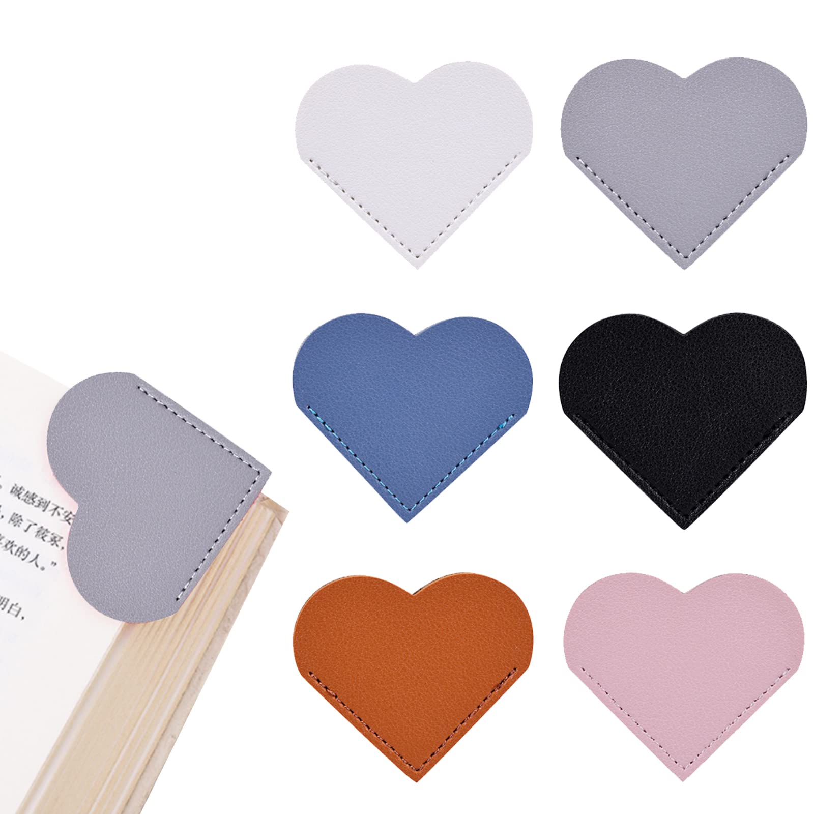 Chris.W 6Pcs Leather Heart Bookmark Corner Page Book Marks Handmade Page Markers Leather Reading Cute Bookmarks Accessories for Women Bookworm Book Lover Gift Bookmark Clips for Office School Home