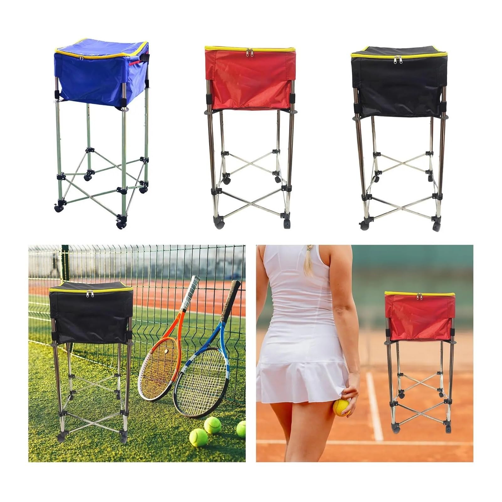 Carrello per palline da tennis rimovibile, dispositivo di allenamento, carrello da tennis con ruote, per palline da tennis e softball (nero)