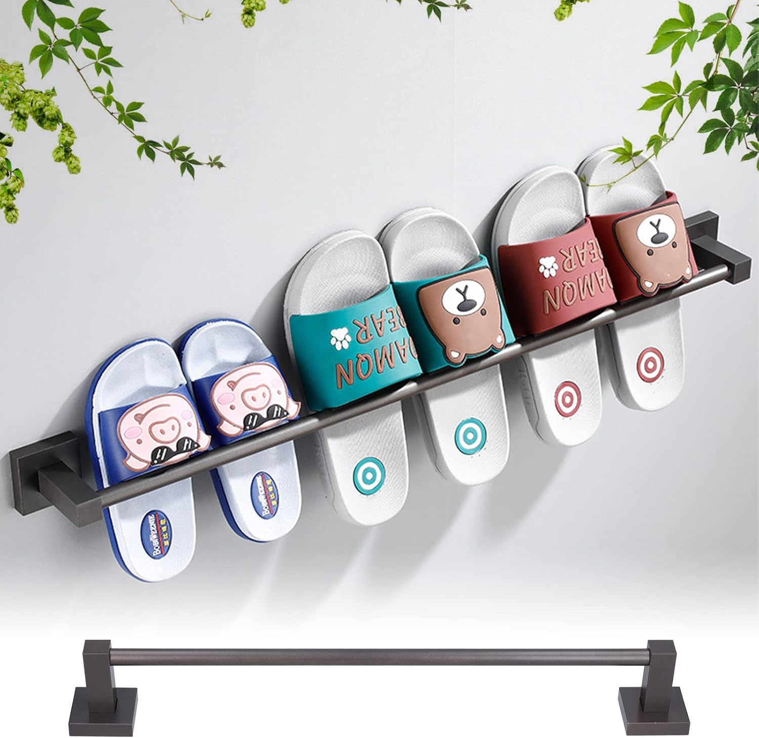 Slippers Rack Grey Wall Mounted Hanging Shoe Organizer, Aluminum Alloy Shoe Holder for Bathroom Storage, Rust Slipper Hanger with Easy Installation for Home