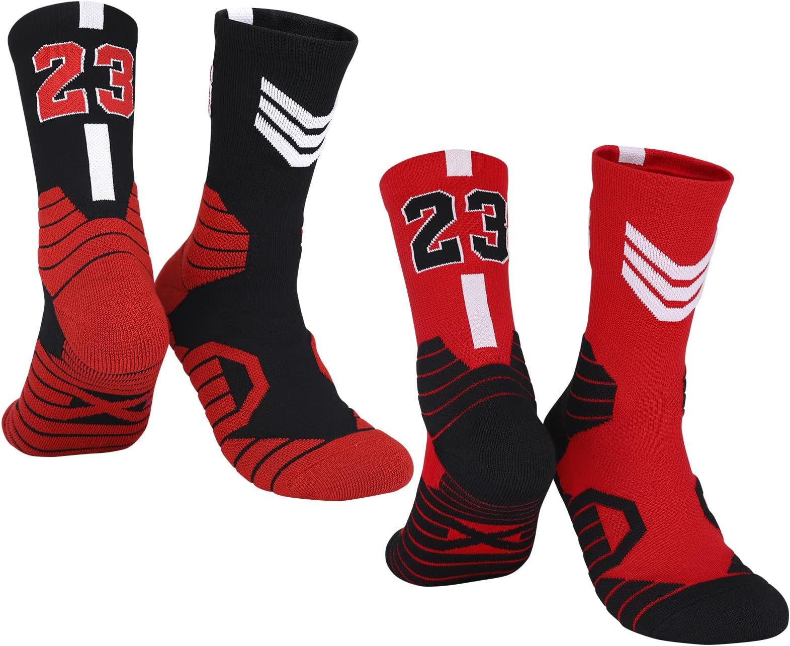 HMWIWAR 2-Pairs Basketball-Socks-for-Men & Boys, Basketball Team Lucky Number Sports-Star-Socks for Child & Adult