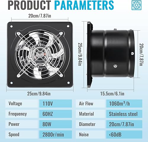 Miniatura 2 de YUCHENGTECH Ventilador de escape de 8 pulgadas para montaje en pared, instalación a través de la pared, ventilador de humo para ático, garaje,