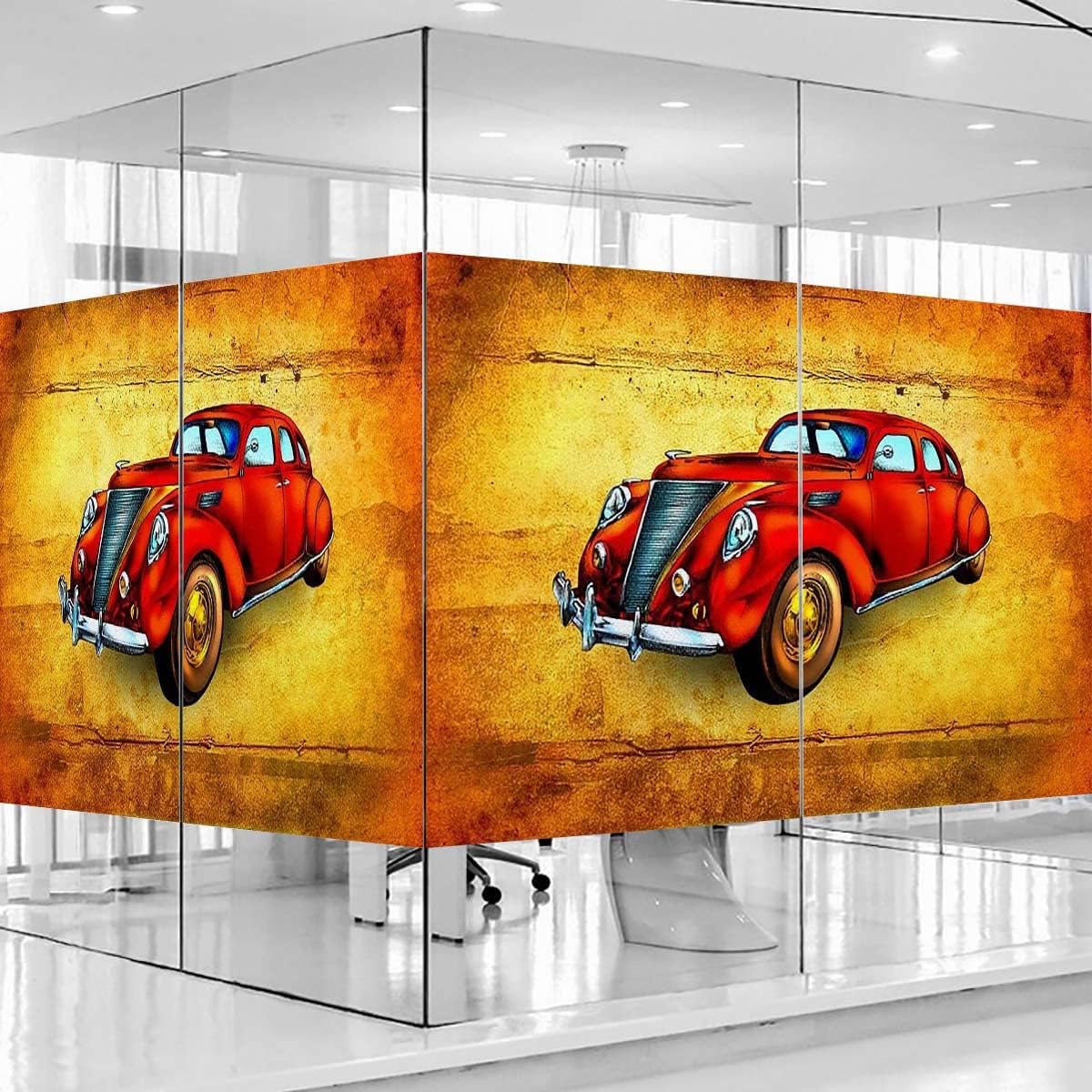 Ruby Black Window Privacy Film,Decorative Window Stickers,Vinyl Window Decals for Glass Door Heat Control Anti UV, Cars Red Sports Car Glass Films 35.4Wx63L-inch x2 Pcs