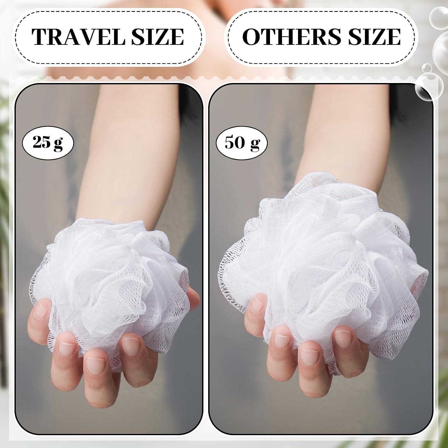 Funnymoom 12 Pcs Travel Loofah Shower Puff, 50g, White image 2