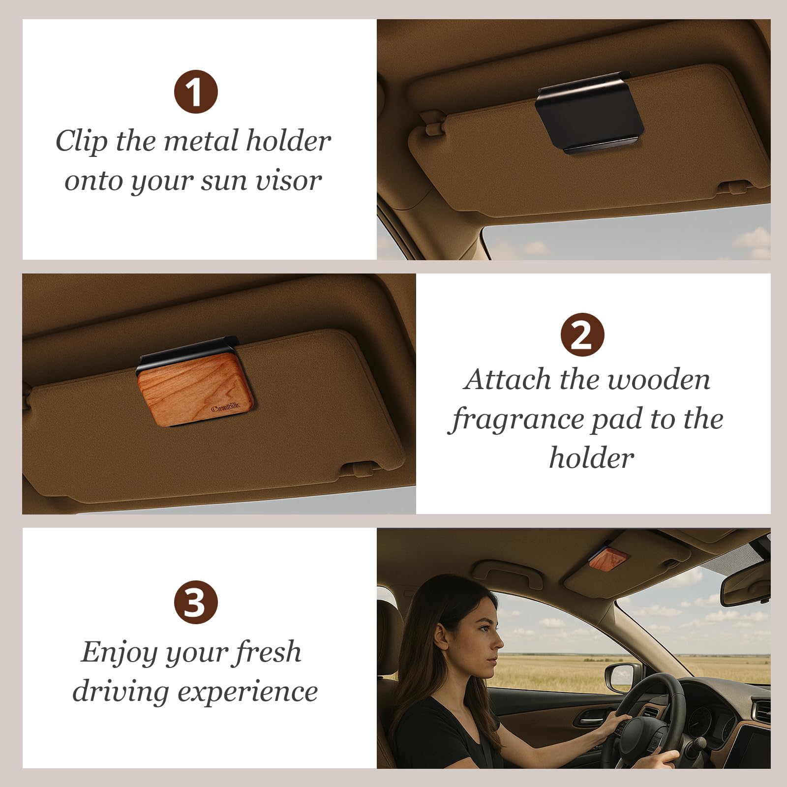 Car Air Freshener - Wood Air Freshener - Car Odor Eliminator for Visor Clip-Variety Scent Refill Vehicle Scent — view 3