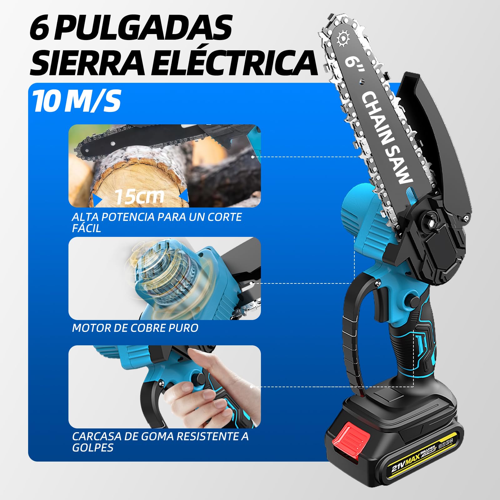 4 en 1 Podador de altura a batería Mini motosierra de 15 cm (6″) con telescópico (2,5 m) + Tijera eléctrica de 35 mm, incl. 2 baterías 21V – perfecto para cuidado de árboles y poda de ramas