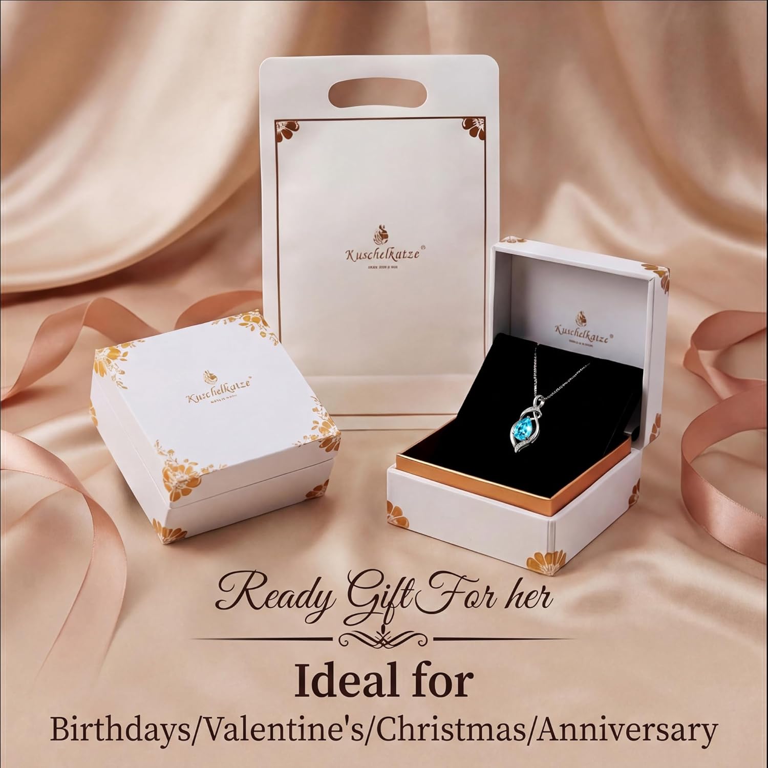 Birthstone Necklace for Women, S925 Sterling Silver Teardrop Aquamarine Pendant, March Birthday Jewelry Gifts for Mom Wife Girlfriend Teacher Best Friend, 18"+2" Inches