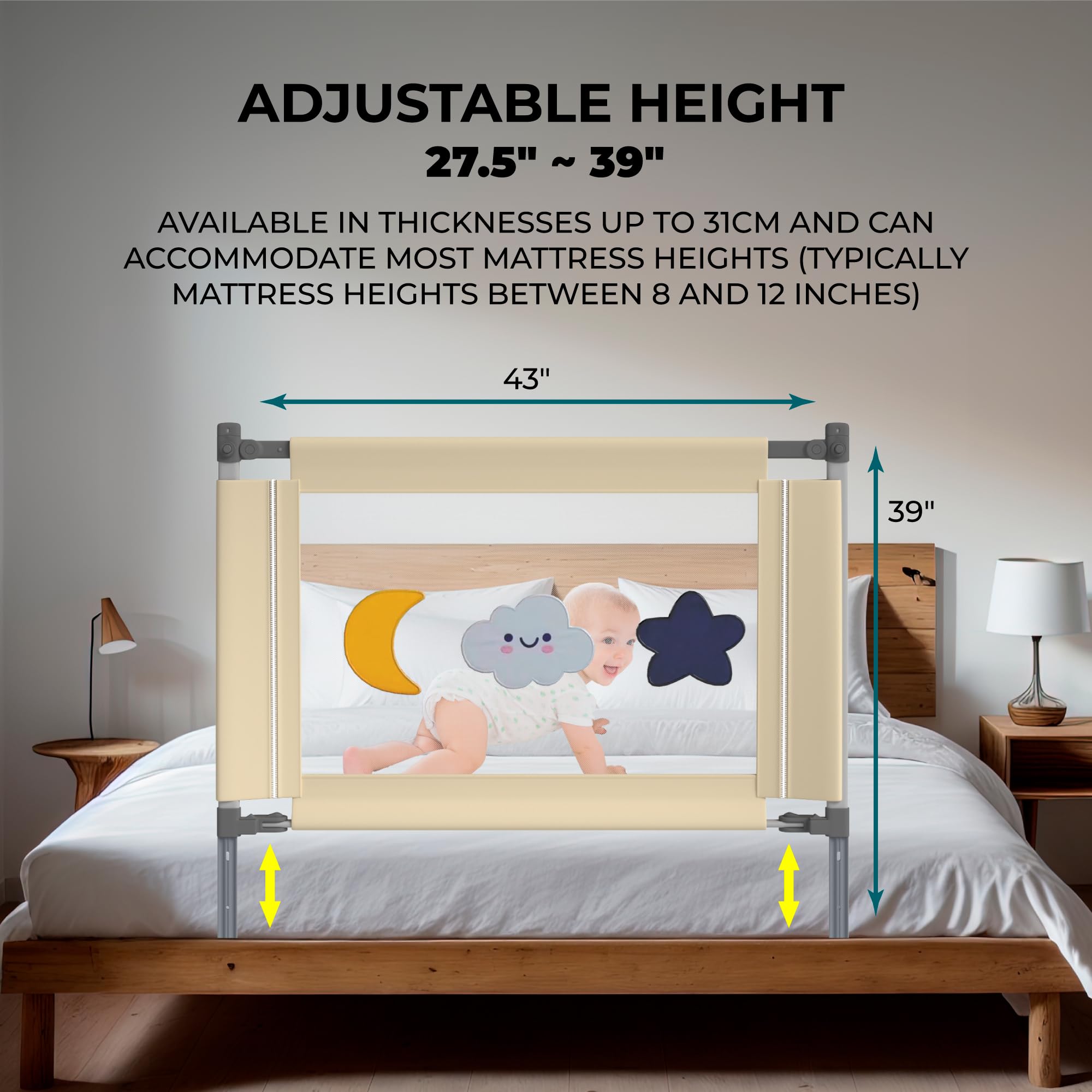 Rieles de cama para niños pequeños, barandillas de cama para cama de bebé, rieles laterales para cama tamaño King, rieles laterales para niños, rieles de seguridad para cama de niños, rieles de