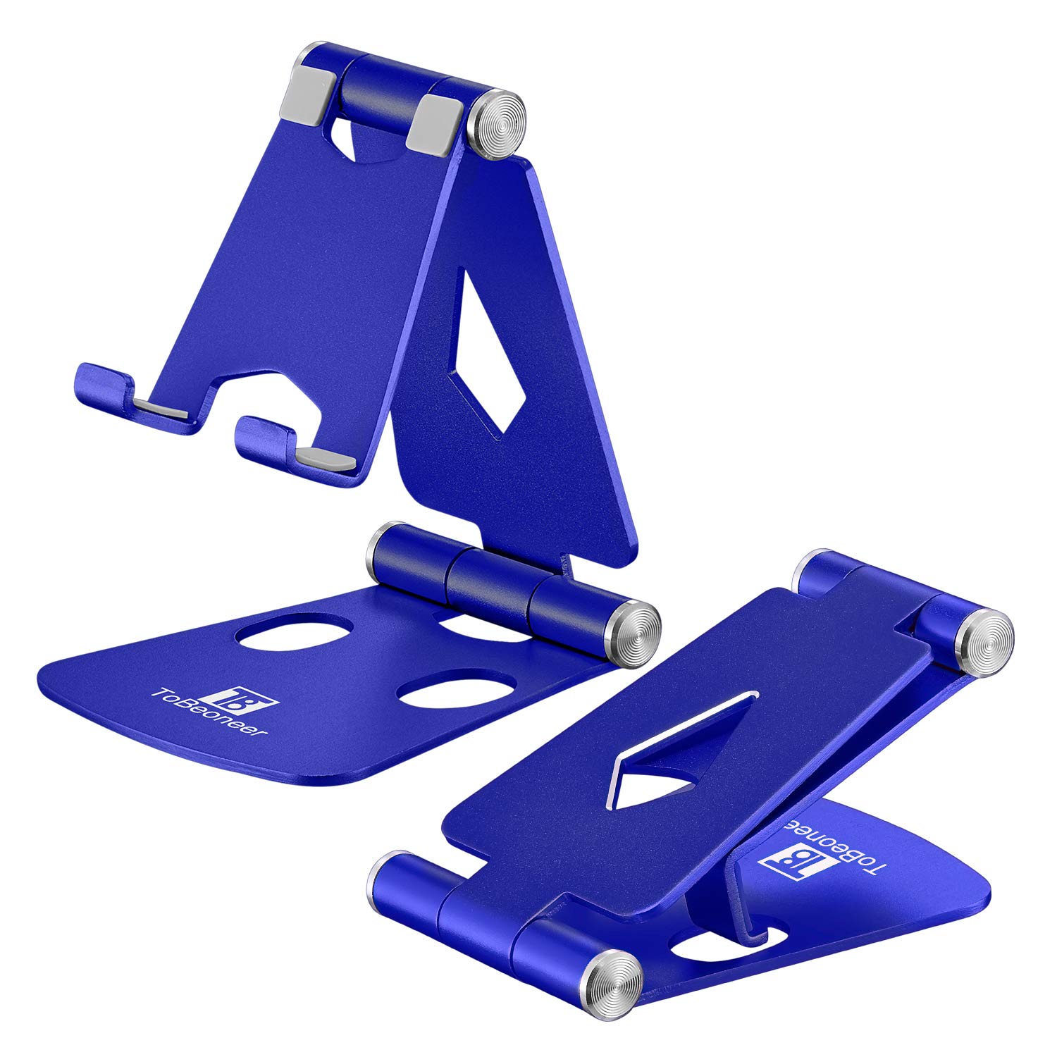 Adjustable Cell Phone Stand - ToBeoneer Phone Holder for Desk, [Dual Angle] Portable Small Size Desktop Dock Compatible with iPhone XR XS X 9 8 7 6 Plus Samsung Google, Office Home Décor (Blue)