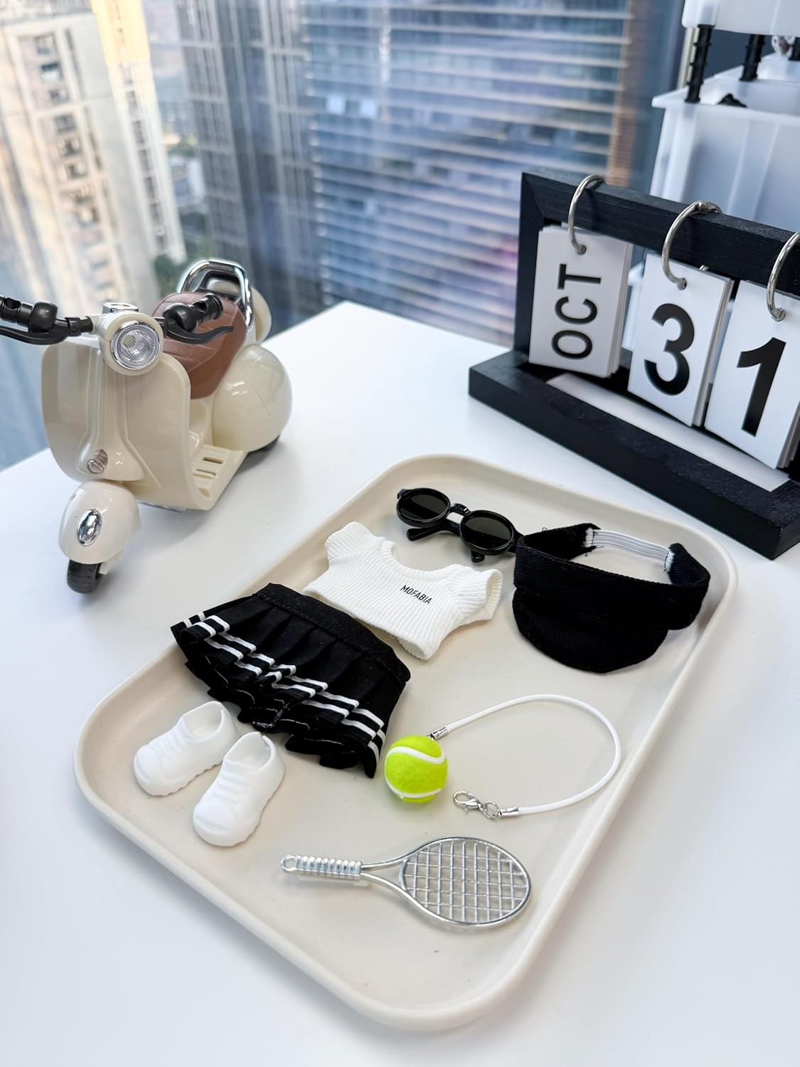 Clothes for 17cm Doll, 7 Pcs Set Doll's Clothes Tennis Sports Outfits, Luxury Shirt Skirt Dress Hat Glasses Shoes, Stylish Adorable Dolls Clothes Accessories (No Doll) (Tennis Black)