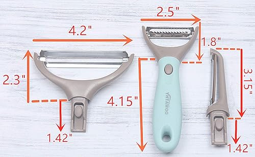 Miniatura 6 de Pelador de frutas Pelador de verduras 3 en 1 Trío Peeler Set Juliana Pelador de patatas Pelador de verduras Cortador de acero inoxidable