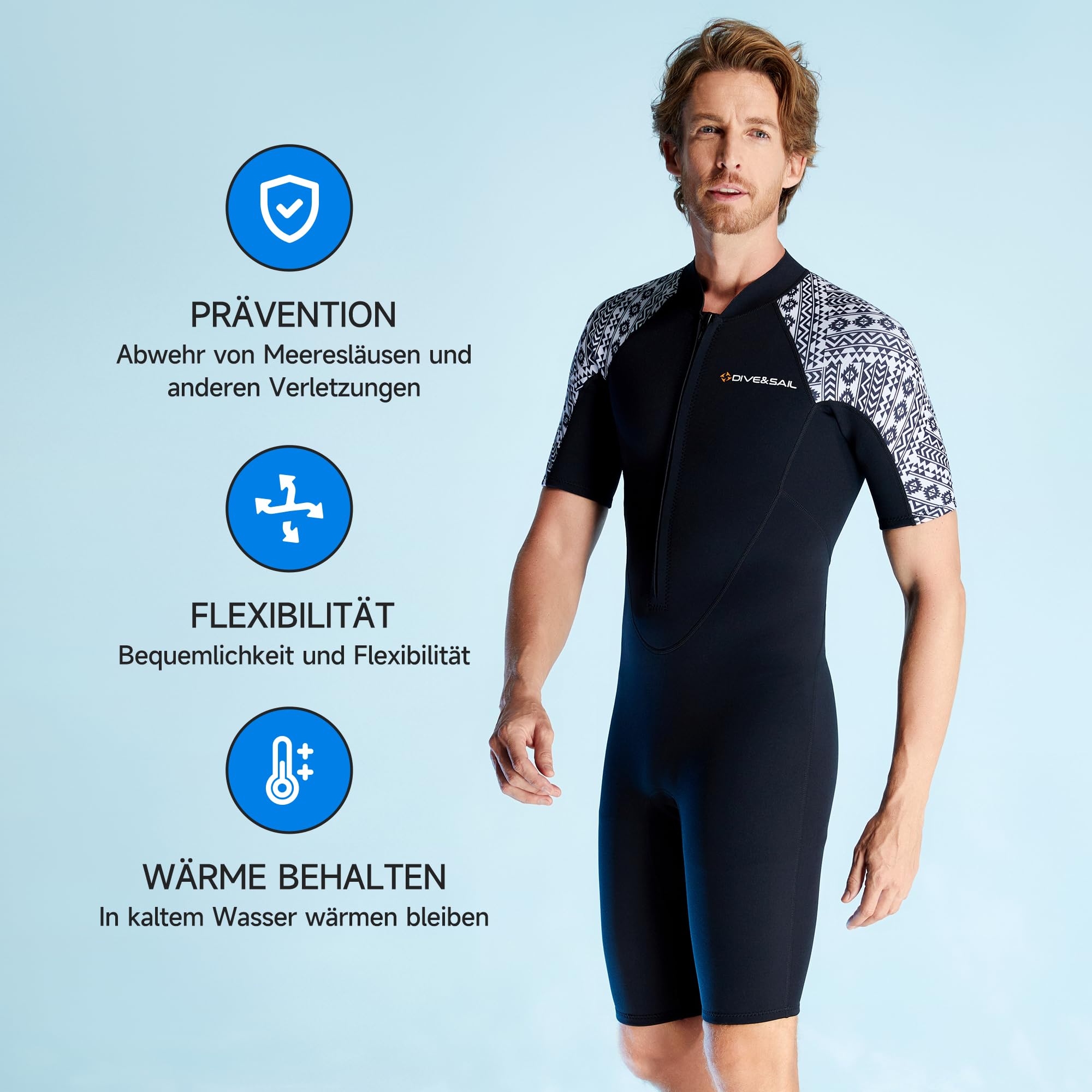 Combinaison shorty en néoprène à manches courtes pour homme et femme - Fermeture éclair avant de 3 mm - Shorty - Pour le surf, la plongée, le SUP
