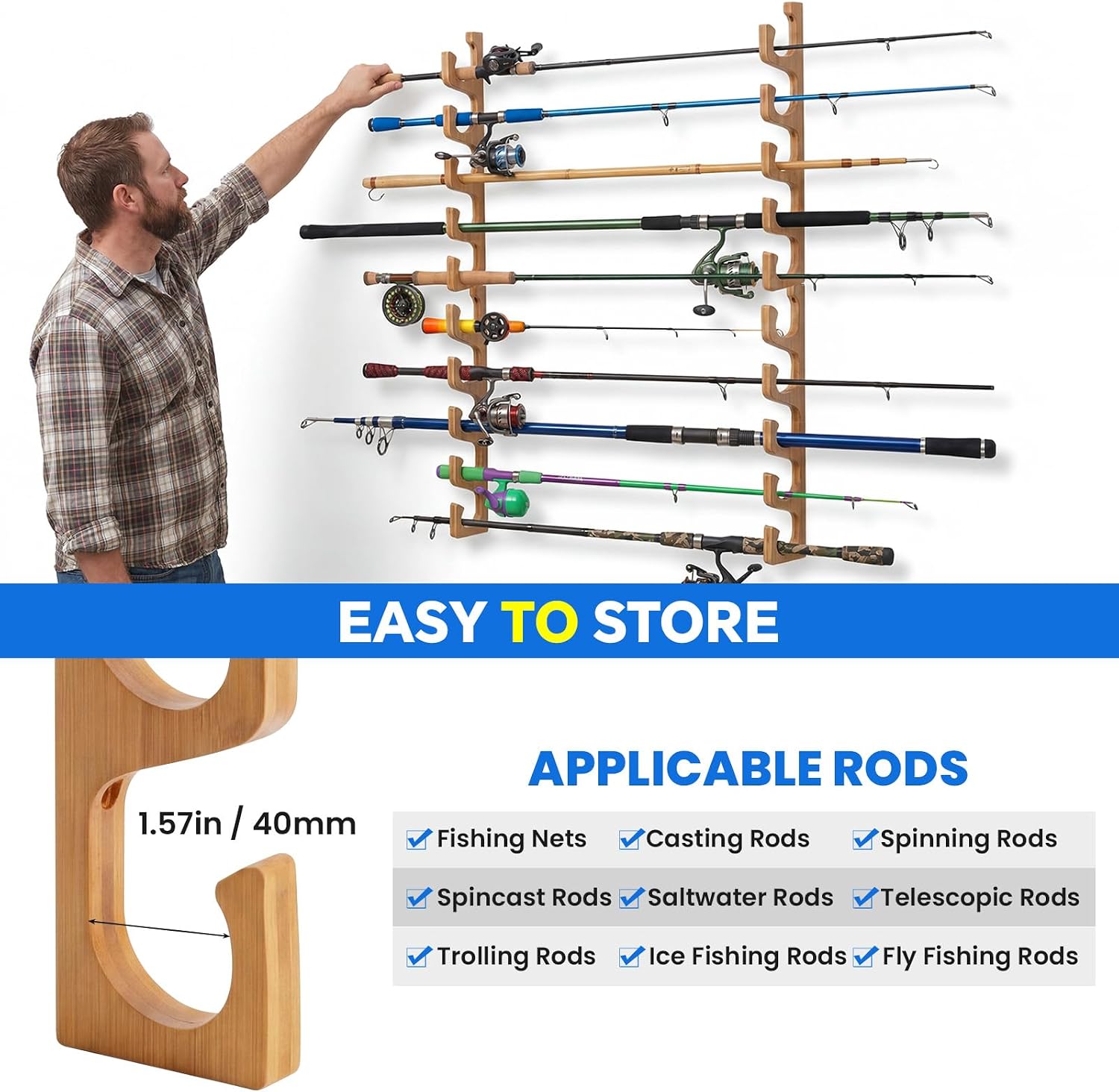 SMMYMGF Wall Mount Fishing Rod Holder,Garage Ceiling Storage Racks image 4
