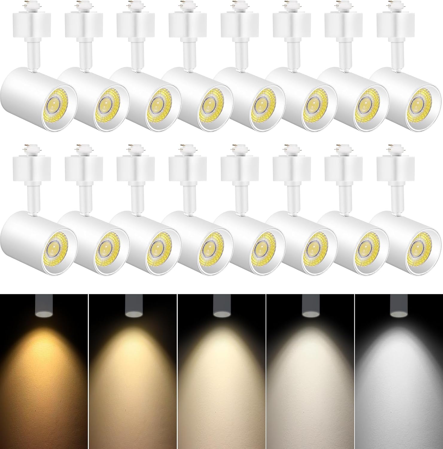 VANoopee 16 Pack 5-Color LED Track Lighting Heads H Type Track Light Heads Dimmable, 2000K 3000K 4000K 5000K 6000K Adjustable, Flicker Free CRI90+ 24° 10W 800lm, White