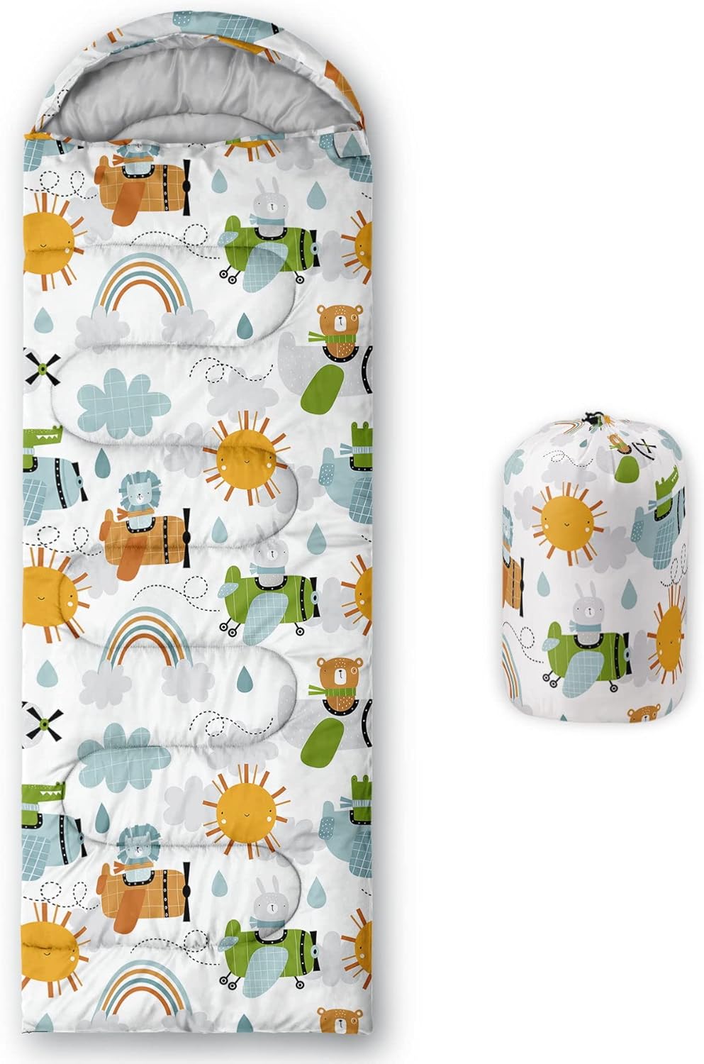 Kids Sleeping Bag for Boys Girls,Sky Aircraft Print-Lightweight Warm Portable Outdoor Indoor-Waterproof Cold Weather Resistant Sleeping Bag for Camping Hiking(Sky Aircraft)