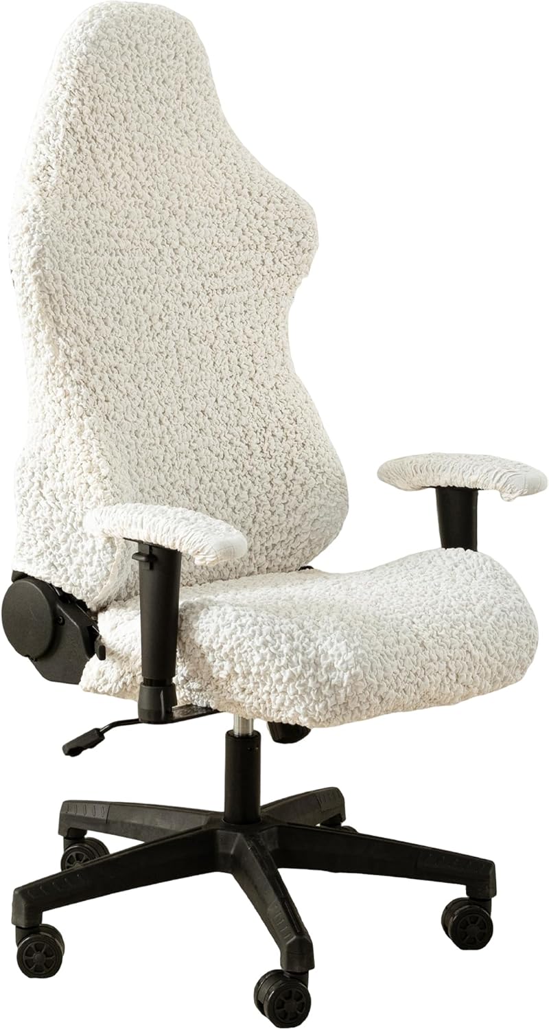 Gaming Chair Slipcovers, Office Chair Cover Strentch Computer Desk Chair Covers with Armrest Covers, Rotating Armchair Protector Covers, White Gaming Chair Slipcovers, Office Chair Cover Strentch Computer Desk Chair Covers with Armrest Covers, Rotating Armchair Protector Covers, White
