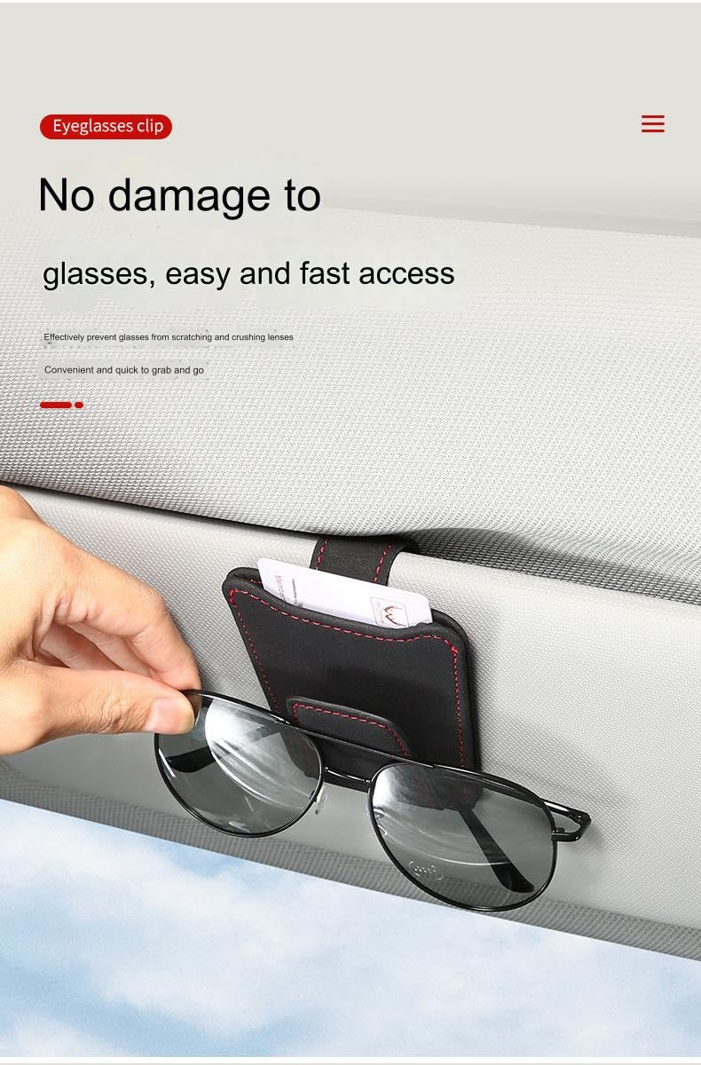 BaronHong Glasses Holder for Car Sun Visor,Leather Holder Clip,Magnetic Sunglasses Hanger with Ticket Card Pocket (Gray,M)