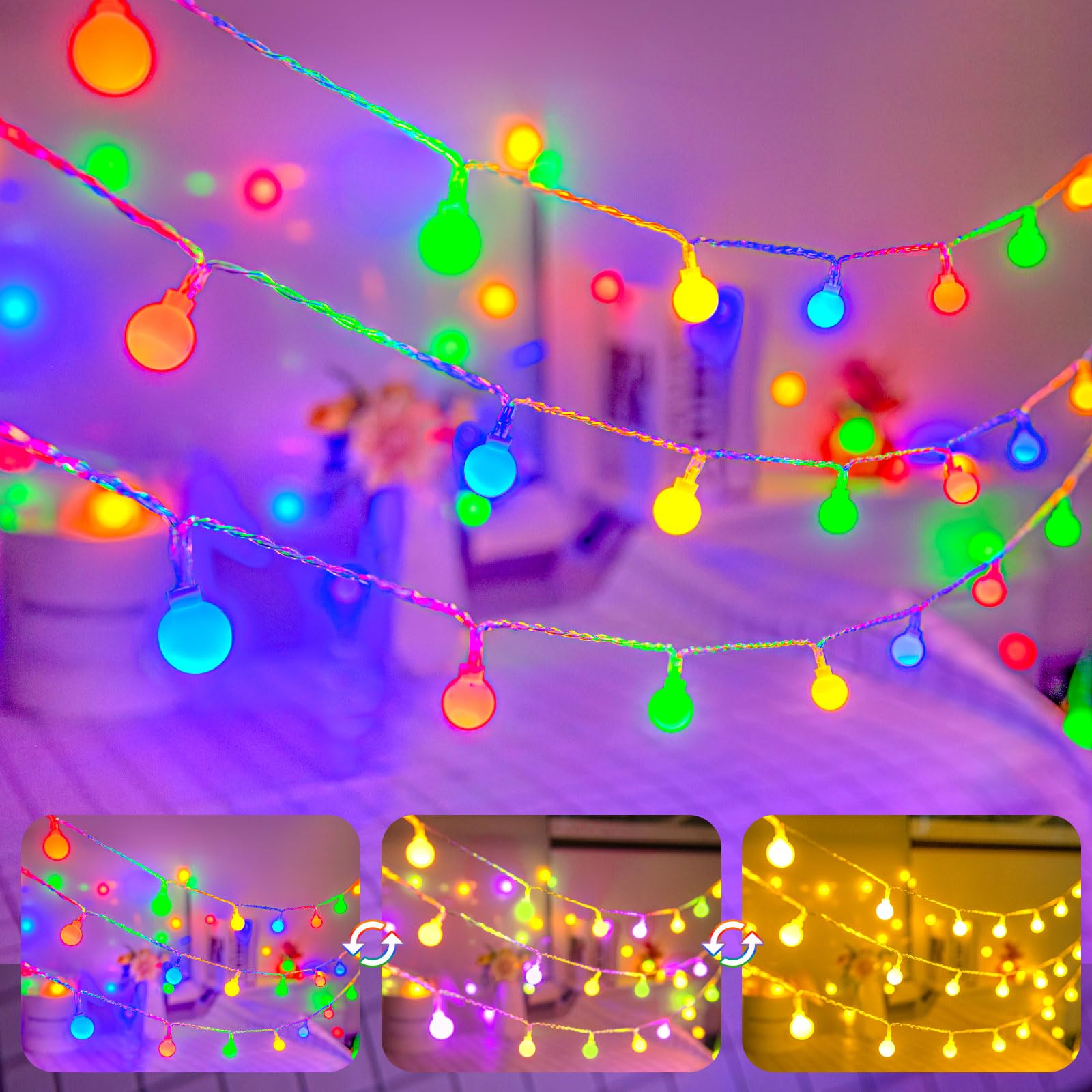 Etopgo Battery Fairy Lights,3M20 LED Warm White+ Multicoloured Globe String Light with Timer,12Modes for Indoor Outdoor Bedroom Garden Balcony Christmas Decoration