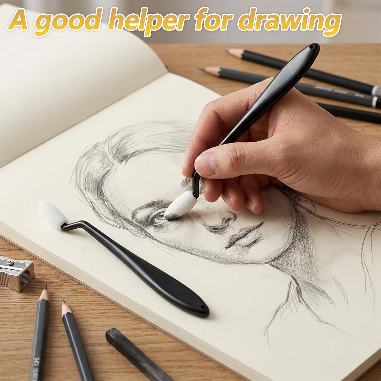 QFGasre 4pcs Blending Stumps Paper Art Blending Blenders Sketch Drawing Tools 40 Sponge Wipers Paper Art Blenders Sketch Trimmer Erase Highlighting Shadowing Correcting Charcoal Drawing Supplies