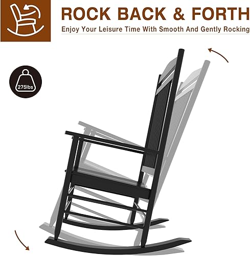 Miniatura 3 de MUPATER Juego de 2 sillas mecedoras para exteriores de 3 piezas, juego de 2 mesas y sillas de bistró, juego de bistró de madera para patio con mesa