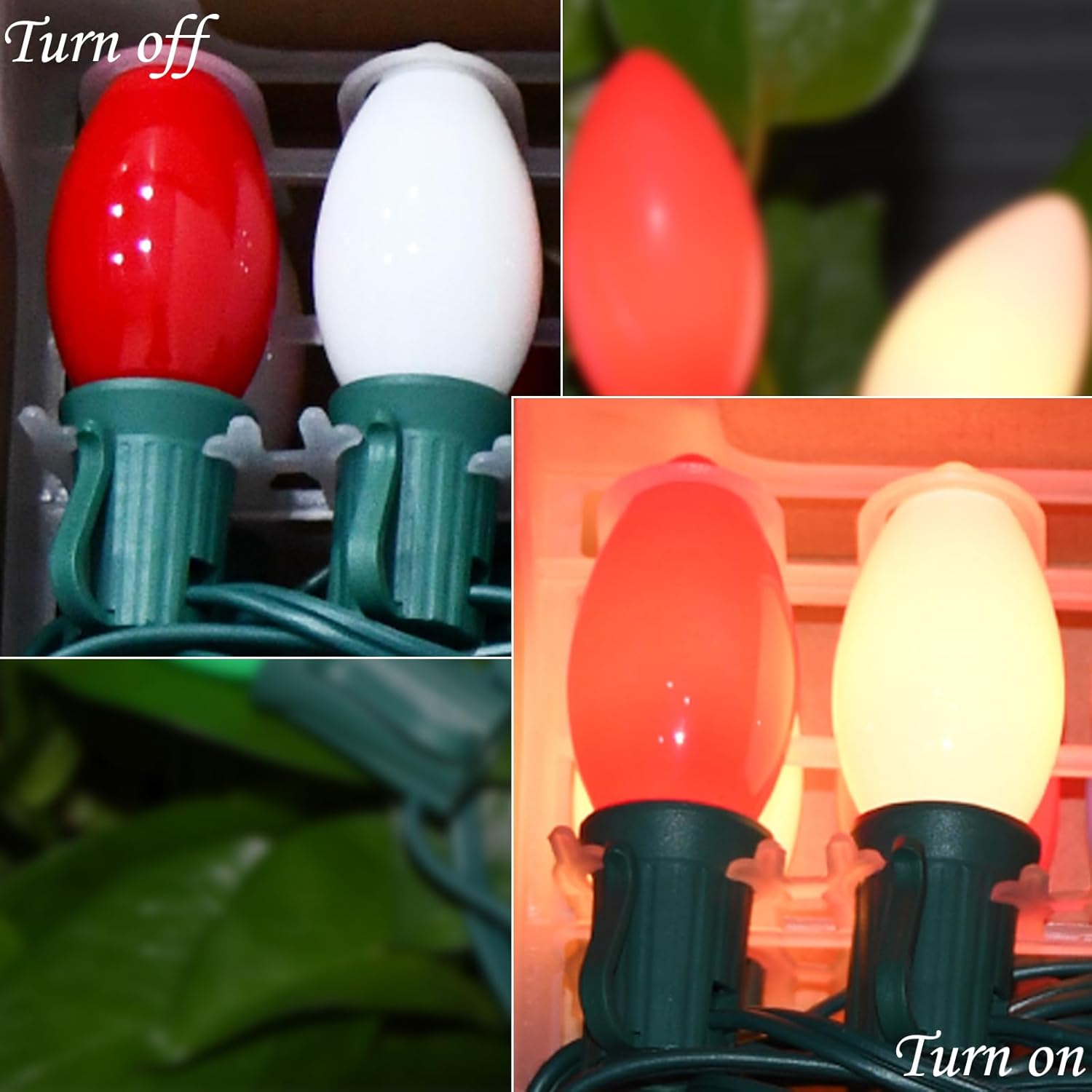 SUNSGNE C9 Christmas Outdoor String Lights 25 Feet Vintage Christmas Tree Lights with 26 7W Red White Glass Bulbs(1 Spare) for Backyard Patio Balcony Xmas Decor, Green Wire