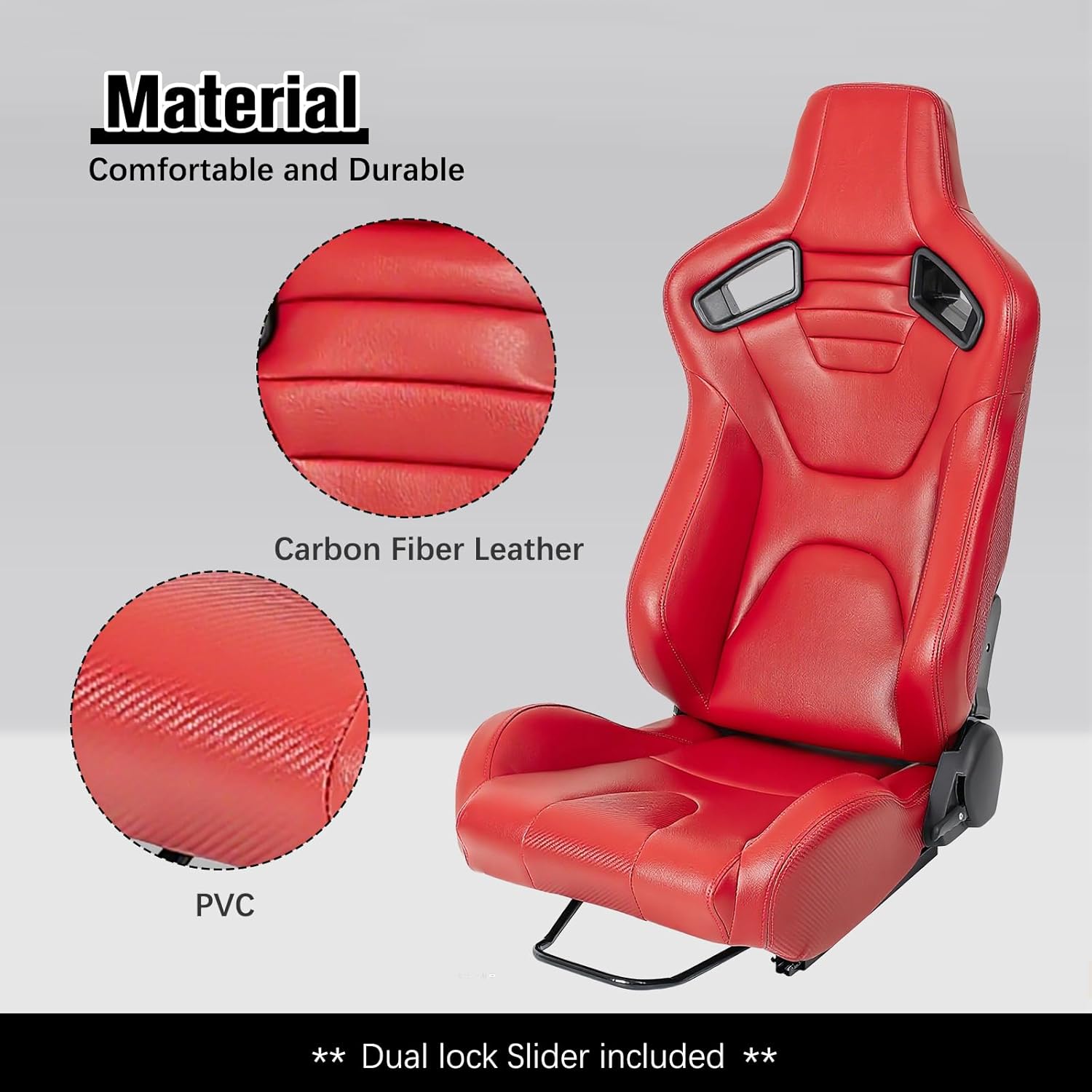 2PCS Reclinable Universal Automotive Racing Seats for Cars with PVC Leather Adjustable Racing Bucket Seats with Dual Sliders,180° Adjustment,Driver and Passenger Side RED