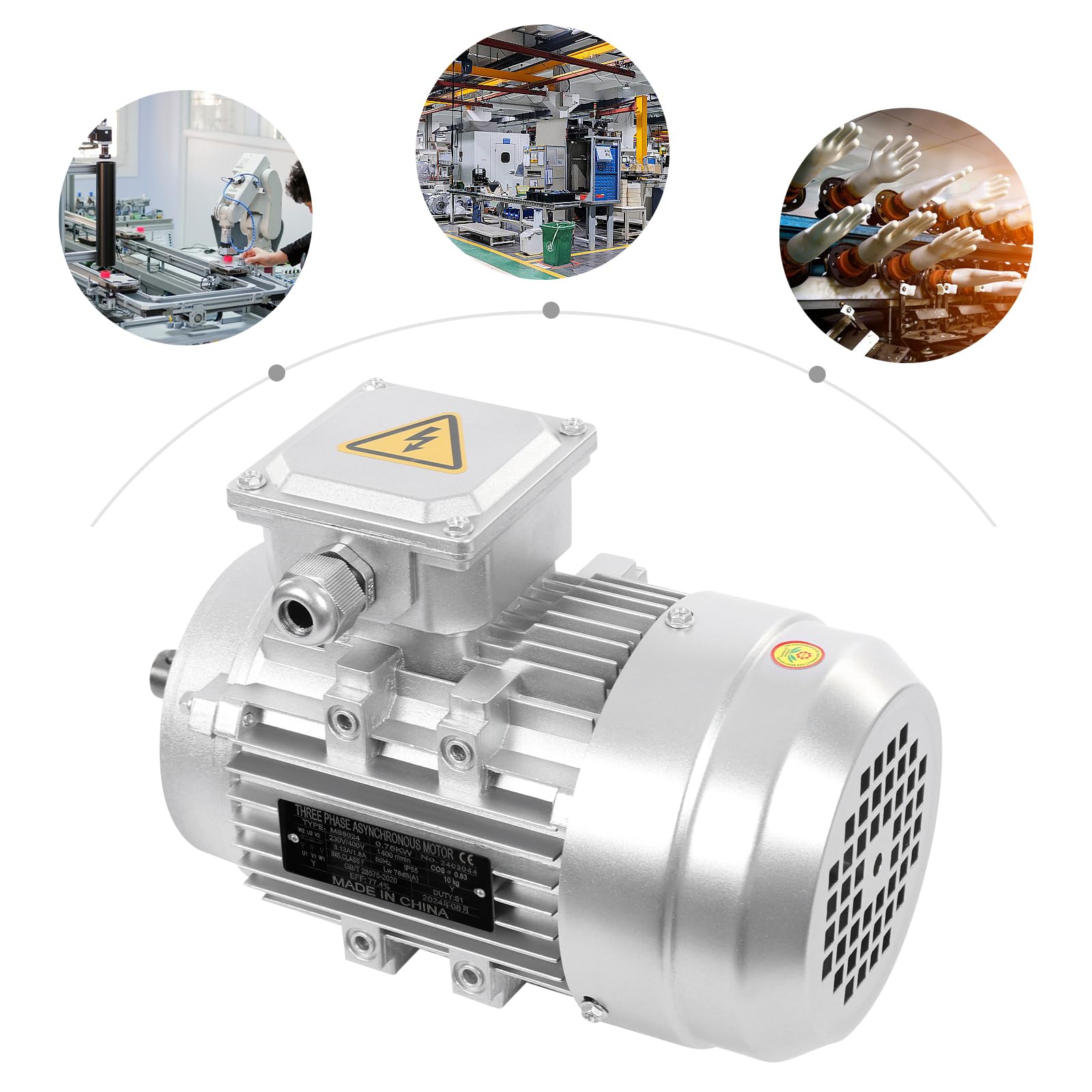Motor trifásico de 0,75 kW, motor asíncrono trifásico, diámetro del eje de 19 mm, 1400 rpm, motor trifásico de 230 V/400 V para maquinaria e instalaciones industriales