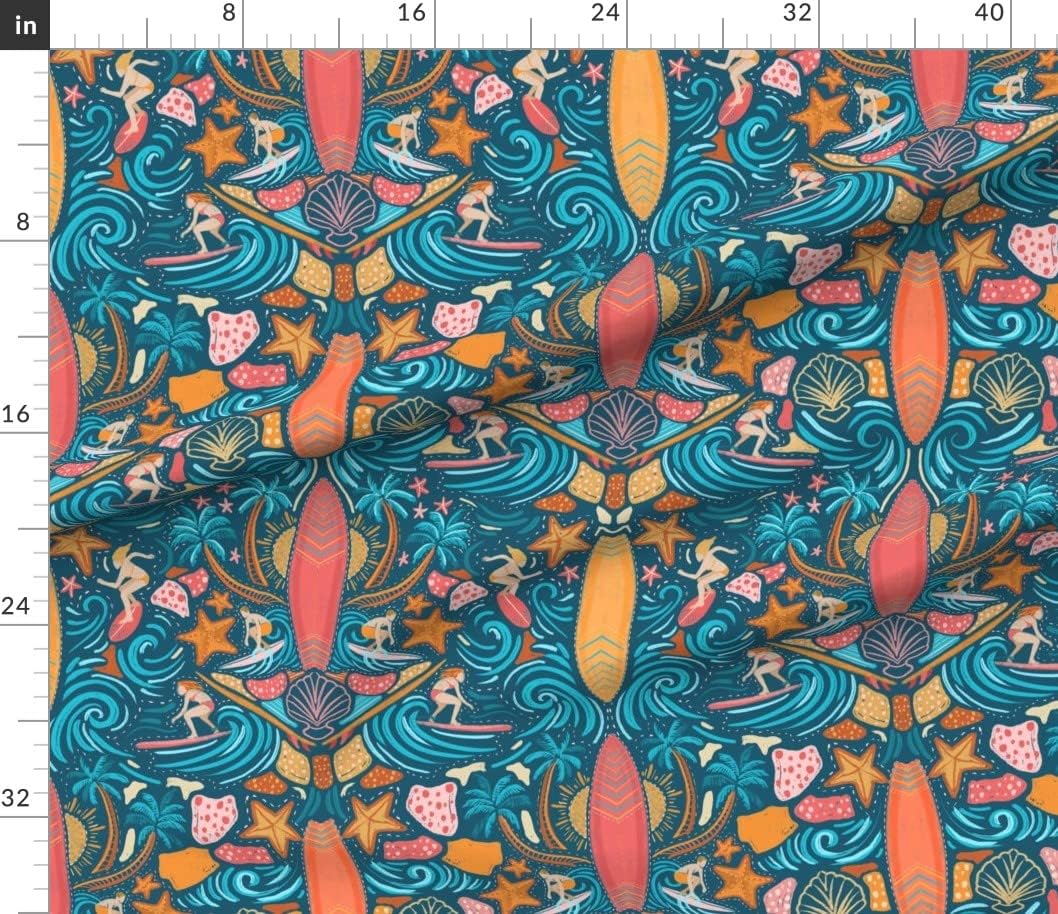 Spoonflower Fabric - Surfboard Summer Illustration Beach Tropical Ocean Sports Surfing Printed on Cotton Poplin Fabric by The Yard - Sewing Shirting Quilting Dresses Apparel Crafts