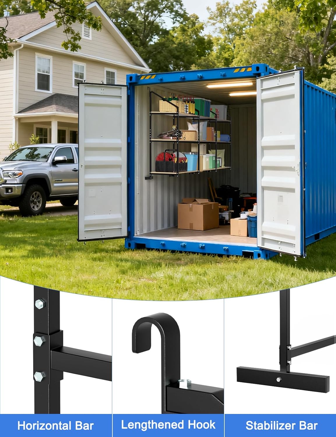 sogiv 2 Pack 3-Tier Shipping Container Shelving Bracket with 64"(H) X 19"(D), Heavy-Duty Powder-Coated Steel Cargo Shelves, Shipping Cargo Shelves Universal for Heavy Duty Trailer Containers