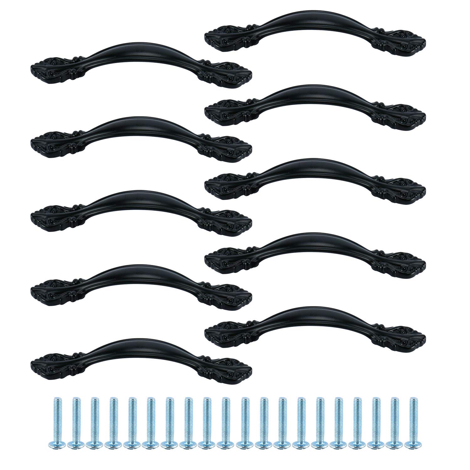 Homend10 Pack Flat Black Cabinet Hardware Handle Pull, 2-1/2" (64mm) Hole Center,4-1/2" Overall Length, Drawer Handle Dresser Kitchen Cupboard Furniture Hardware Door Pull (Black)