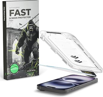 InfinaCore Fast Screen Protector iPhone 16 Plus with Installation Tray - HD Clear, Scratch & Smudge Resistant, Military Grade Shatterproof iPhone 16 Plus Screen Protector - Tempered Glass - 2 Pack