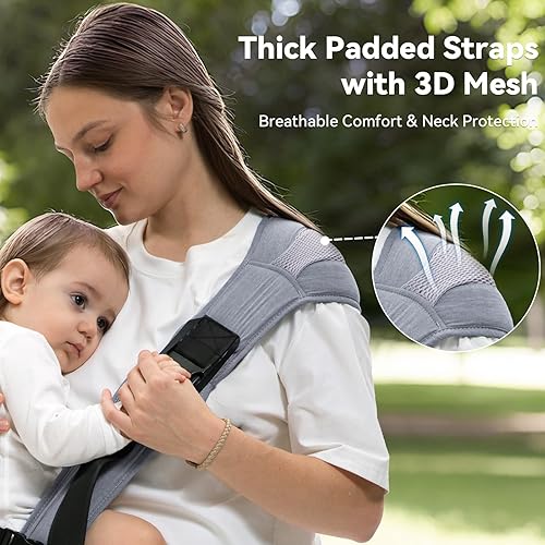 Miniatura 3 de Portabebés para recién nacidos a niños pequeños Portabebés ajustable para 25-60 libras, cómodo transporte manos libres (gris)