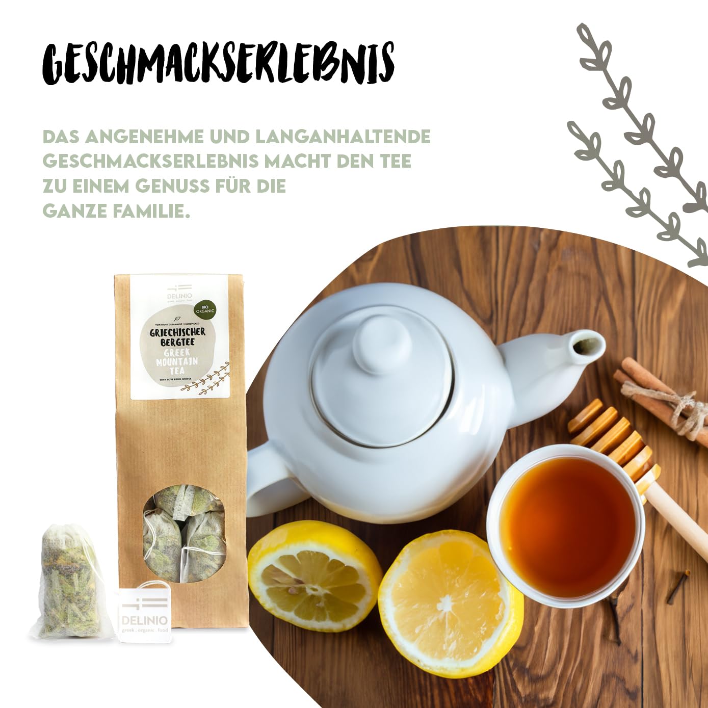 DELINIO Griechischer Bergtee Sideritis Scardica Bio - 10er-Pack (100 Teebeutel, je 2 g) - ergiebig: 1 Beutel bis 1 L - handgeerntet in Griechenland, ohne Zusätze, koffeinfrei - heiß oder als Eistee