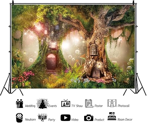 Miniatura 4 de Renaiss Fondo de bosque encantado de 7 x 5 pies, casa de árbol mágico, cuento de hadas, país de las maravillas, bosque, fantasía, selva, fondo de