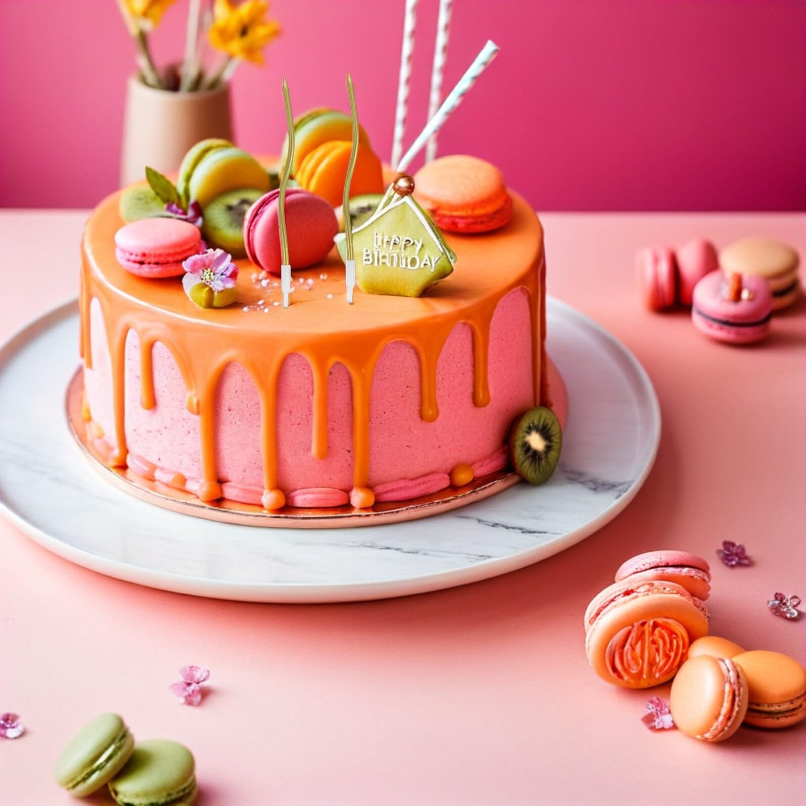 STOBAZA 120 Unidades Velas de Cumpleaños Espirales Doradas para Pastel con Soporte, para Fiestas al Aire Libre, Cera de Parafina sin Olor y Llama Estable, Decoración Elegante para