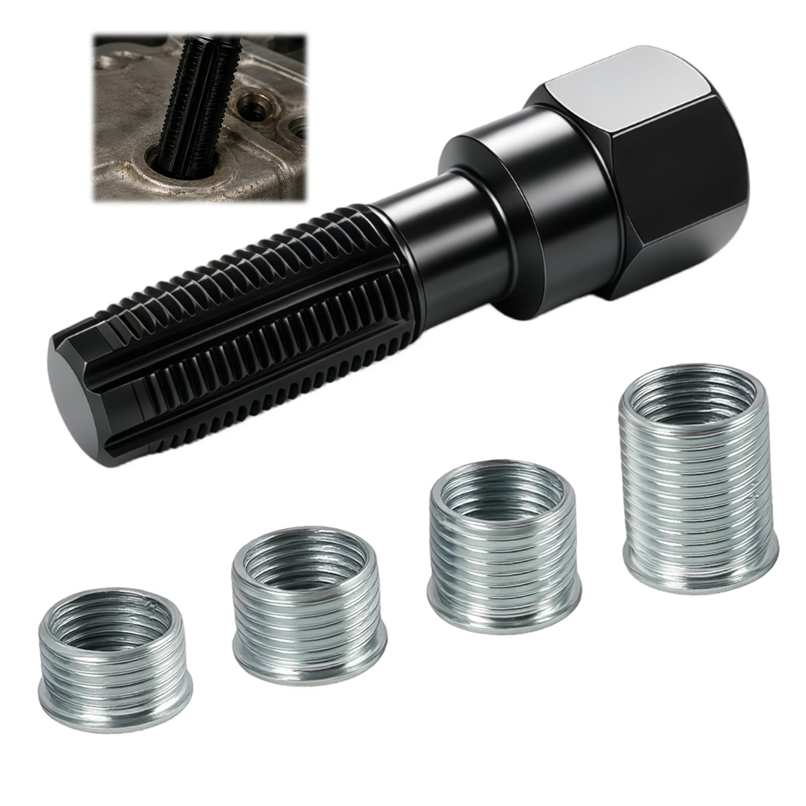 5 PCS Set di riparazione, filettatura di candele di accensione, kit di riflessatura, in acciaio al vanadio cromato, filettatura M14 X 1,25, con 4 inserti, per riflessione di culasse e manutenzione aut