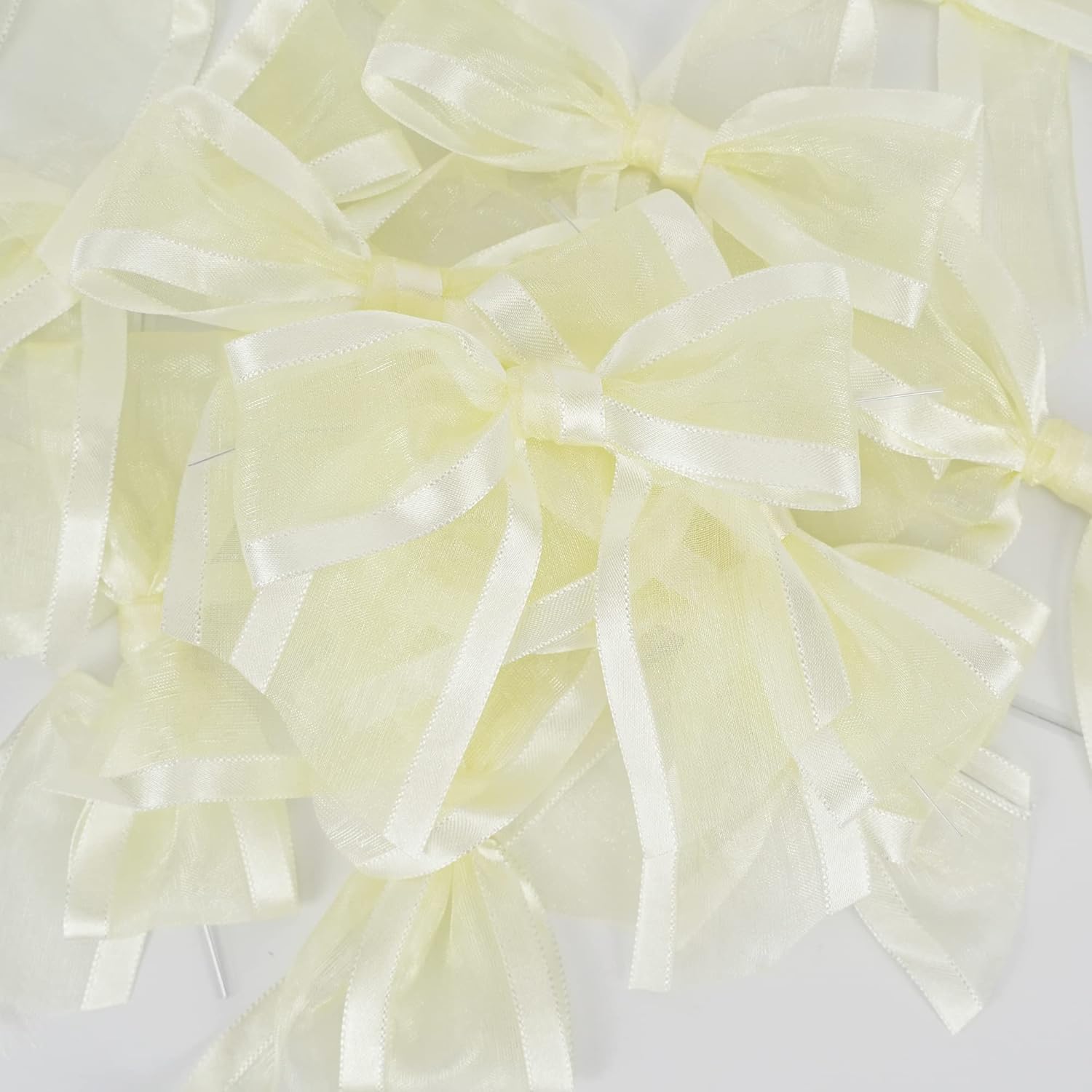 AIMUDI Ivory Bows for Weddings 4" Organza Bows Premade Twist Ties Bows for Gift Wrapping Crafts Treat Bags Baskets Cake Pop Baby Shower Birthday Decor - 12 Counts - Image 7