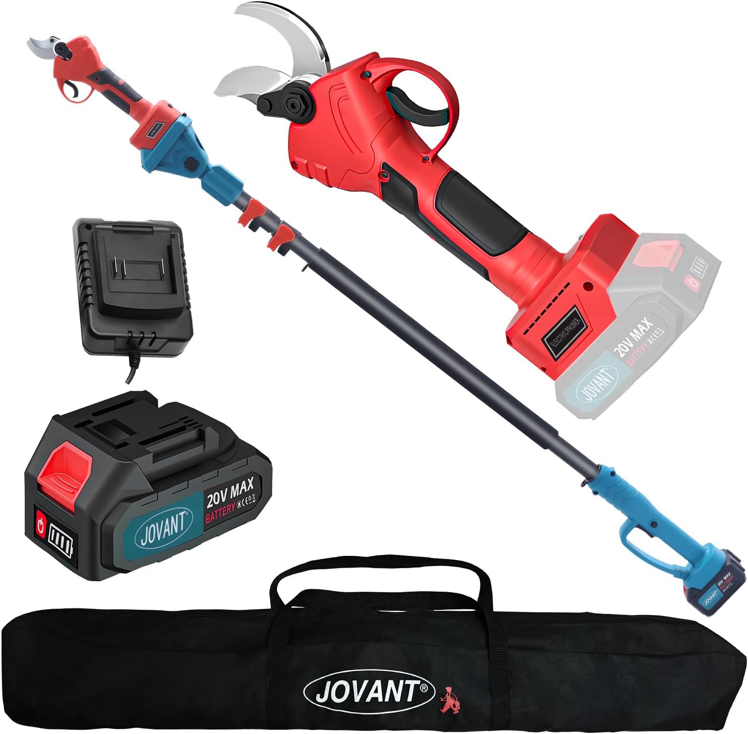 2 in 1 Cordless Pole Pruning Shears Electric Pruning Shears with Pole, 20V 4.0Ah Pole Pruner with Battery for Trimming Trees, 1.2 Inch Electric Pruner, Pruner