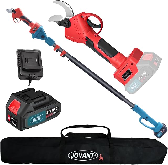 2 en 1 Pôle sans fil Pousses de taille Électrique avec Pôle, 20V 4.0Ah Batterie, 1.2 Inch Bypass Blade, rouge, style moderne