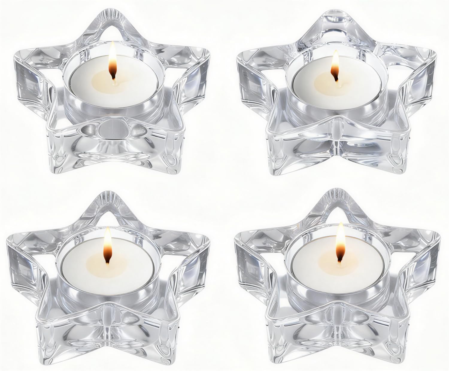 4 Pcs Clear Glass Tealight Candle Holders, Assorted Shapes, Fits Tea Lights With Diameter Up to 4cm, Perfect for Home Decor, Wedding, Party & Table Centerpieces (Star Shape)