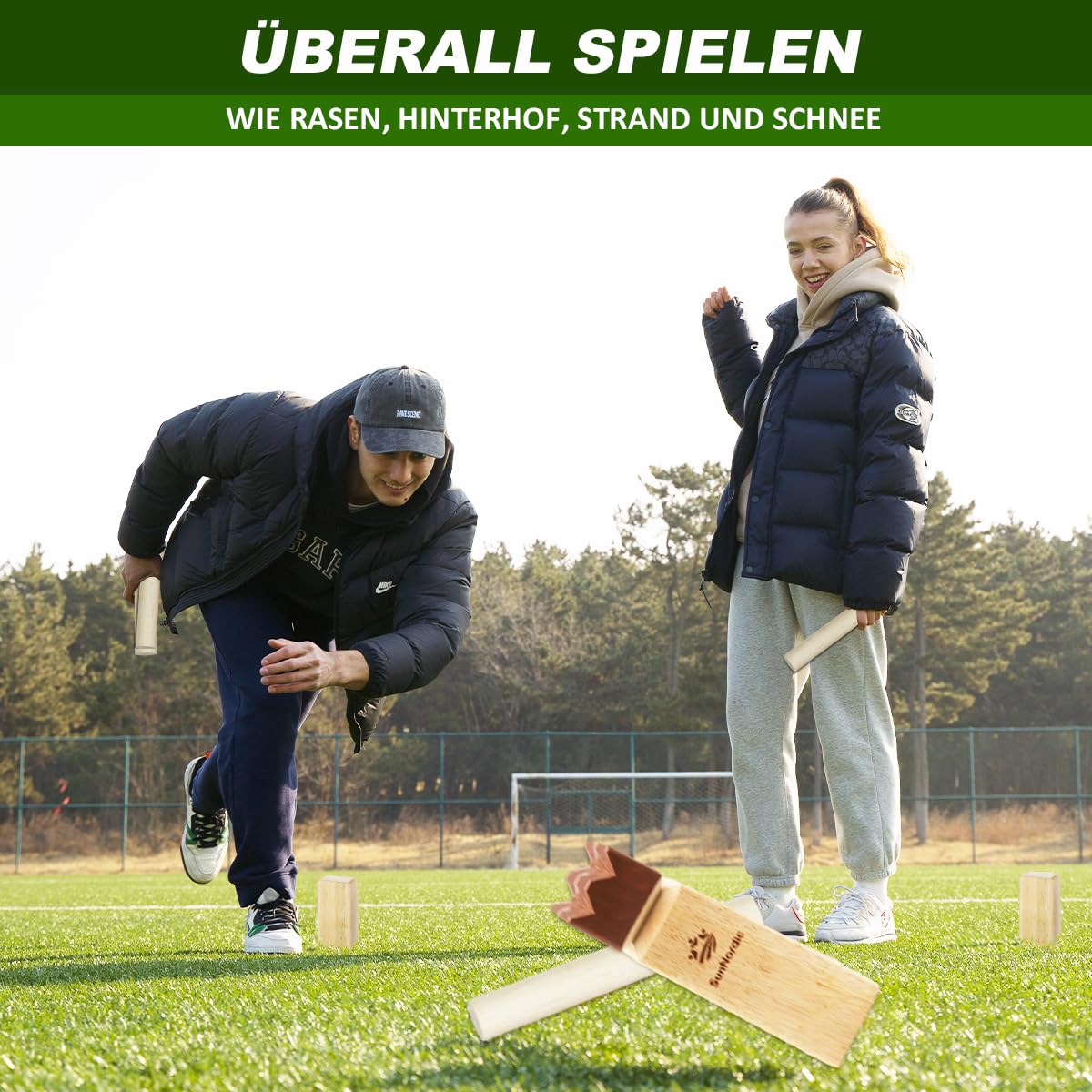 SunNordic Kubb Juego de Lanzamiento Vikingo, Juego de ajedrez Sueco Hecho de Madera de Caucho de, Incluye Bolsa de Lona e Instrucciones de Juego, Juego Robusto de Kubb Yard para niños y