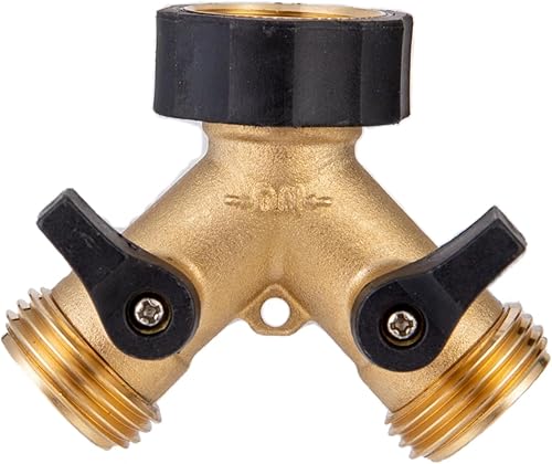 House - Divisor de manguera de jardín de latón macizo resistente, válvula en Y, conector de 2 vías para grifo al aire libre, asas de agarre cómodo,