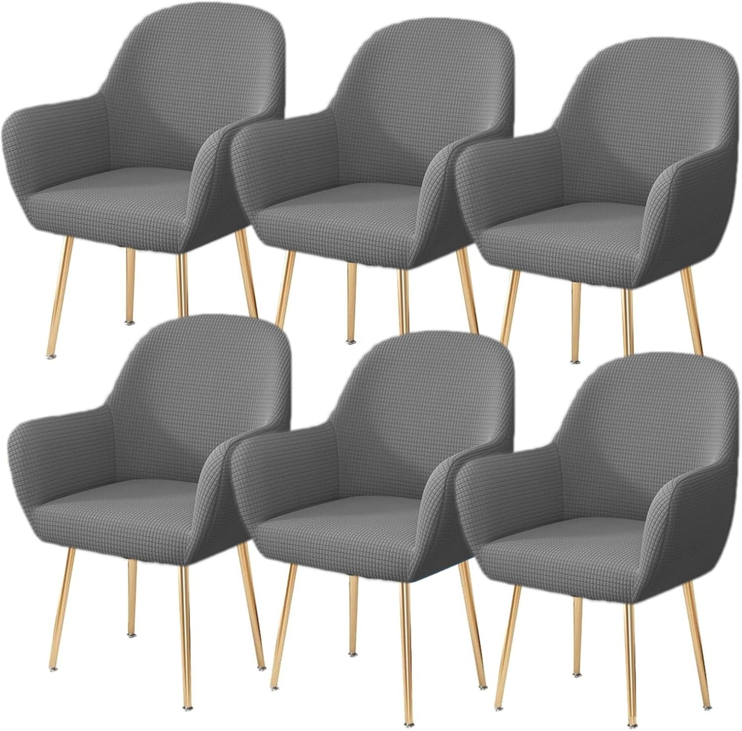 Dining Room Chair Covers Curved Back Accent Chair Cover Stretch Chair Slipcover with Arms Removable Vanity Wingback Chair Slipcovers for Home Decor (Color : Gray, Size : 6PCS)