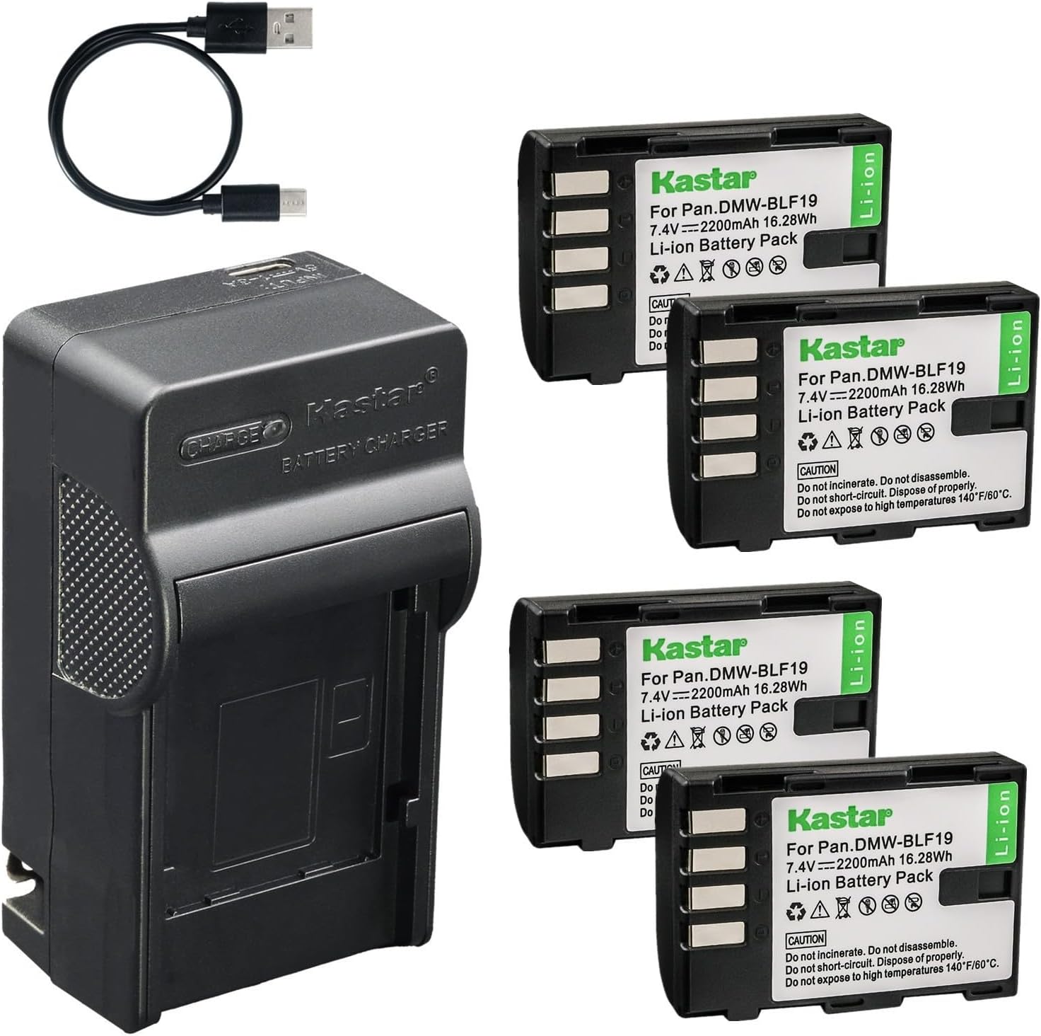 Kastar 4-Pack Battery and AC & USB-C Charger, Compatible with Panasonic DMW-BLF19 DMW-BLF19E DMW-BLF19PP GH3 GH3A GH3GK GH3H GH4 GH4A GH4H GH5 GH5S G9, Sigma SD Quattro SD Quattro H BP-61 PG-41 Grip
