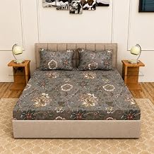 King Size Elastic Fitted Bedsheet 72x78x10 Inches with 2 Pillow Covers,220 TC Cotton Feel Glace Cotton Bedsheet, All Around Elastic Double Bed Bedsheet, Soft Breathable Bedding Set-Anokhi Grey