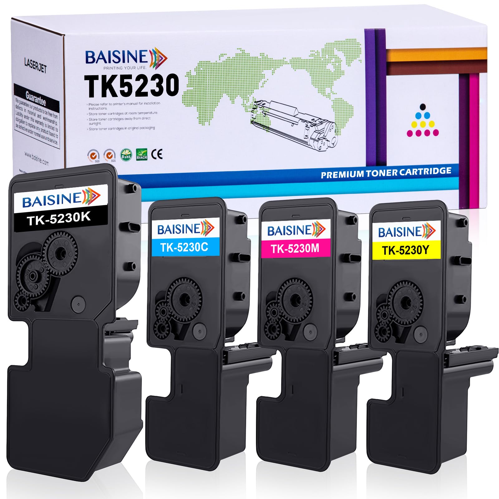 BAISINEEcosys P5021cdw Toner Compatible with Kyocera TK-5230 TK5230 Toner Cartridge TK-5230K TK-5230C TK-5230Y TK-5230M 1t02r9bnl0 for ECOSYS M5521cdn M5521cdw Pack of 4 P5021earearcdn p5021cdw