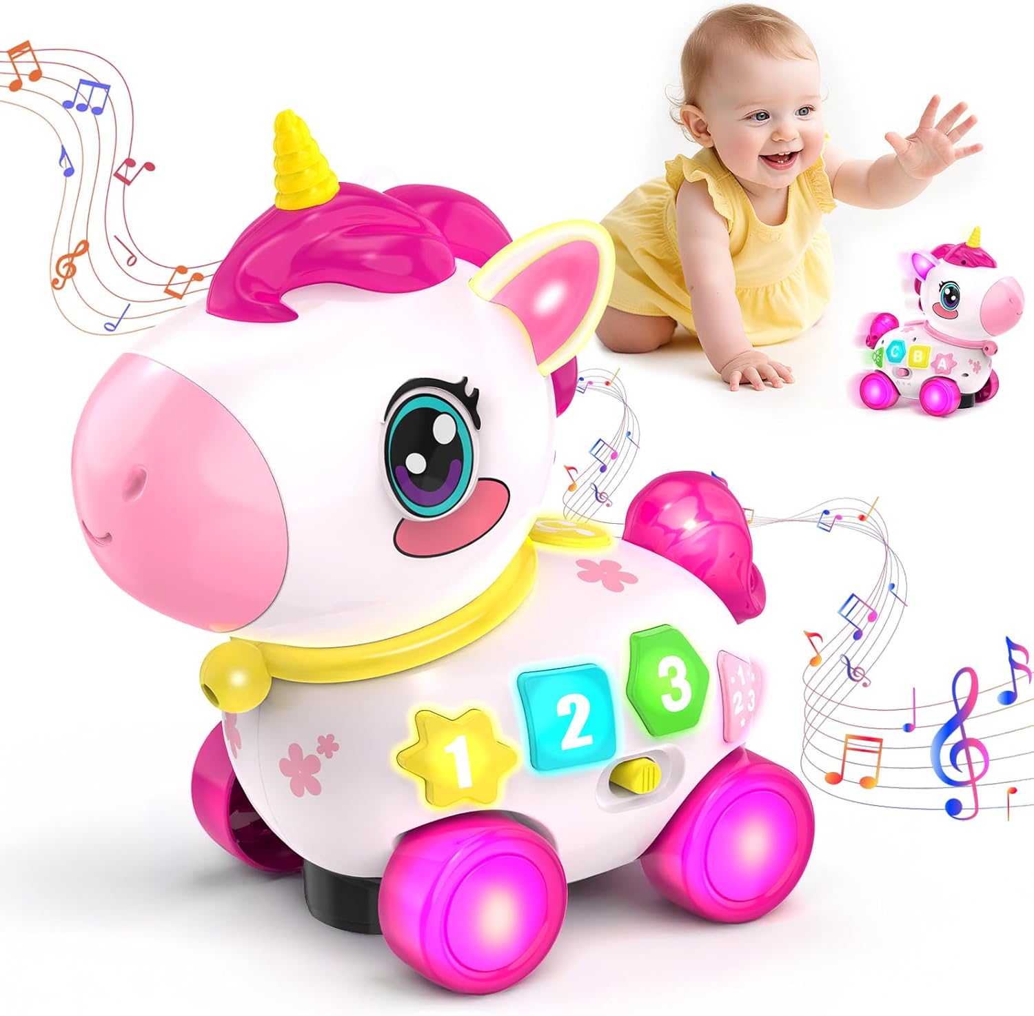 Toy for 1 Year Old Girl Gifts, Unicorn Baby Toys 6-12-18 Months, Musical Learning Toy, 1st Birthday Gift for 1 Year Old Girl Toys, Bilingual Educational Toy with Music & Light for Toddler
