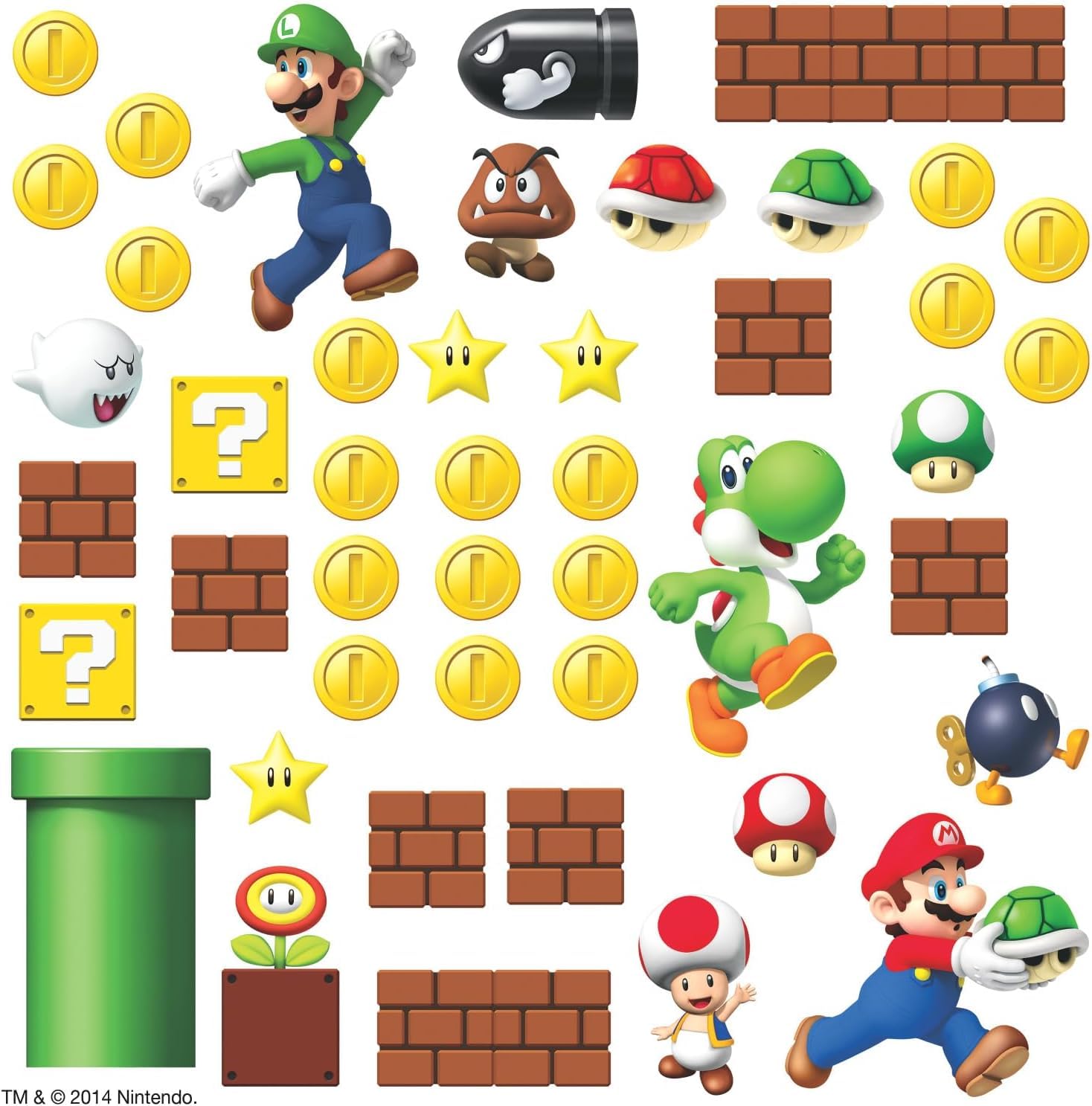 GADGETS WRAP Nintendo New Super Mario Bros Build a Scene Peel and Stick Wall Decals, Multicolored-image-47