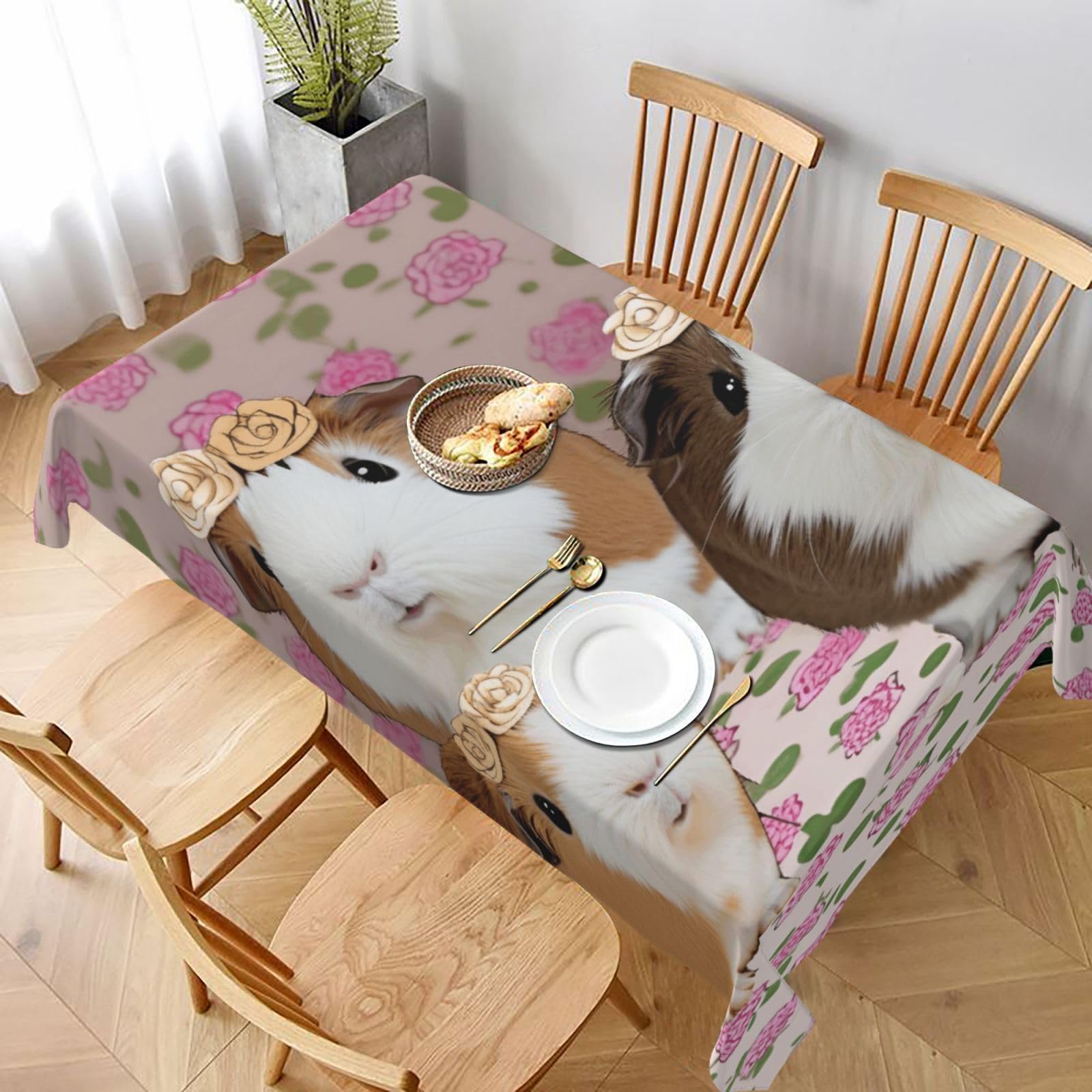 WPKJU Guinea Pigs and Cupcakes Printed Tablecloth 60x90 in Water Resistant Table Cover Washable Rectangle Table Cloth for Dining Tables