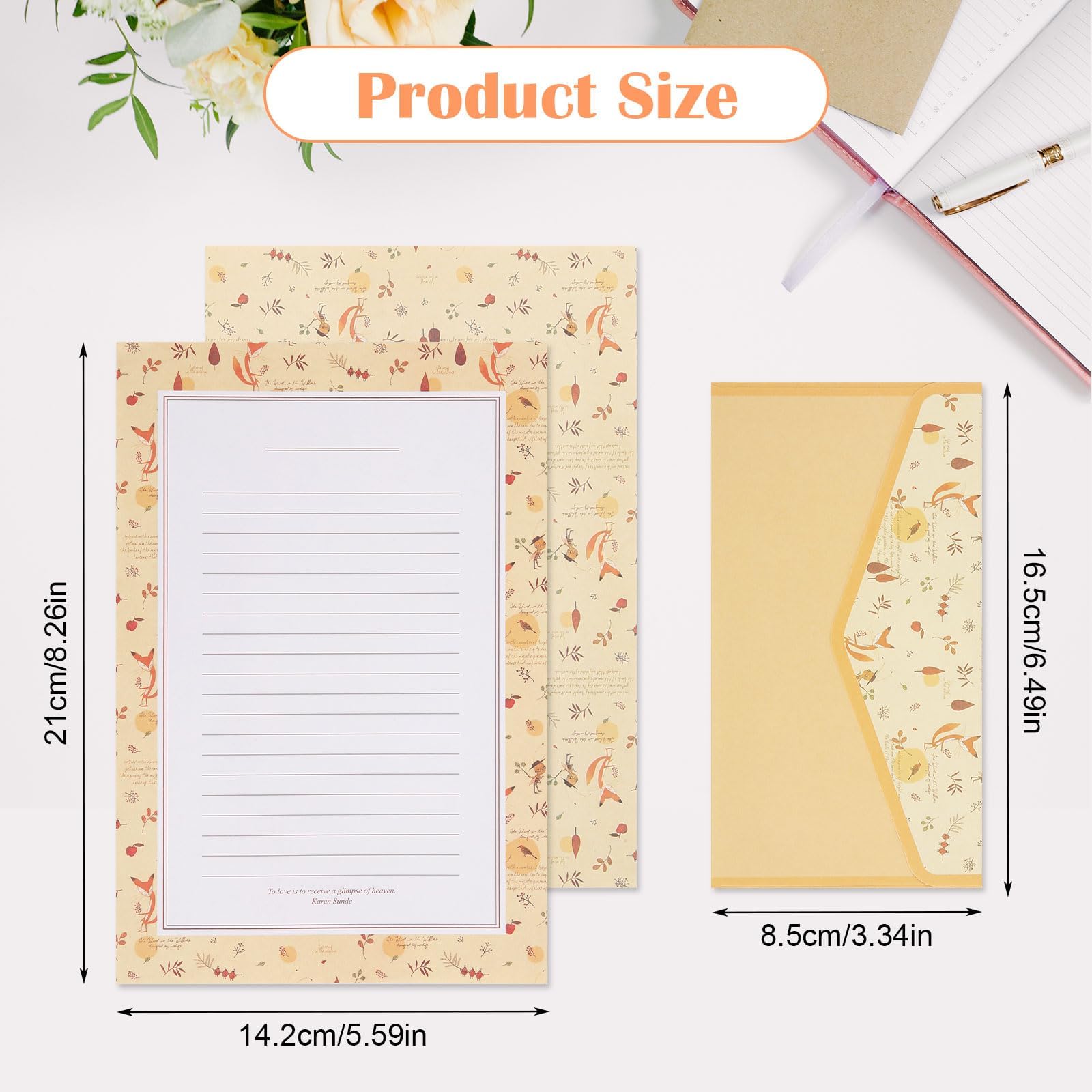 Zestaw papieru listowego z kopertą, 60 arkuszy papieru listowego A5 z 30 kopertami, 10 stylów kwiatowych, bez wycieku atramentu, papier listowy i koperty do materiałów biurowych, zaproszeń, kartki z